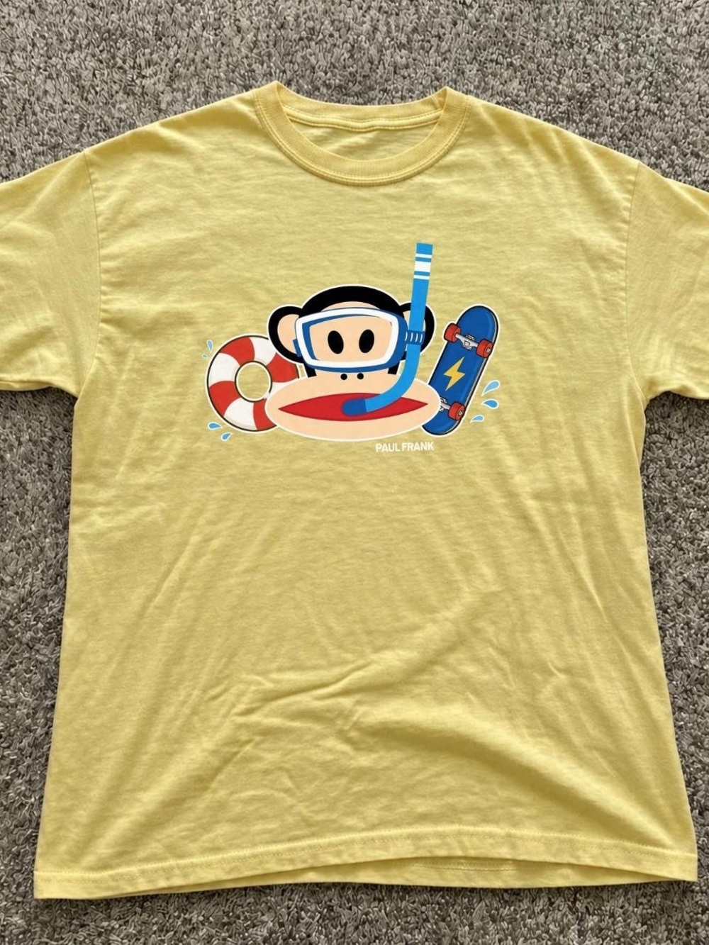 Gildan Yellow Tee with Playful Monkey Snorkel Graphic